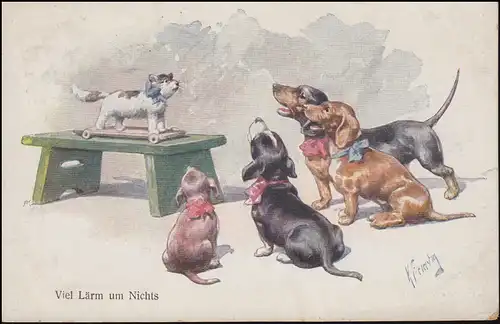Carte d'artiste animal Fête Chiens et chats: Beaucoup de bruit pour rien, CÖLN 23.9.1923