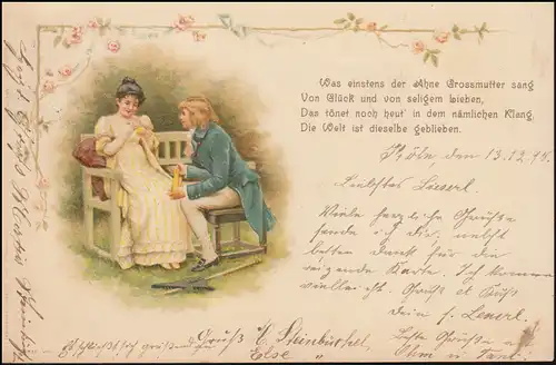 AK Couple amoureux avec poème Le monde est resté le même, CÖLN 13.12.1898