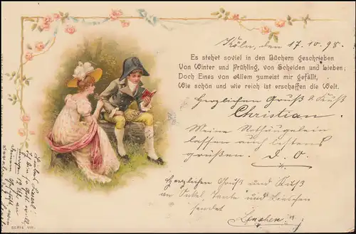 AK Couple amoureux de poème - Livres ... crée le monde, CÖLN 18.10.1898