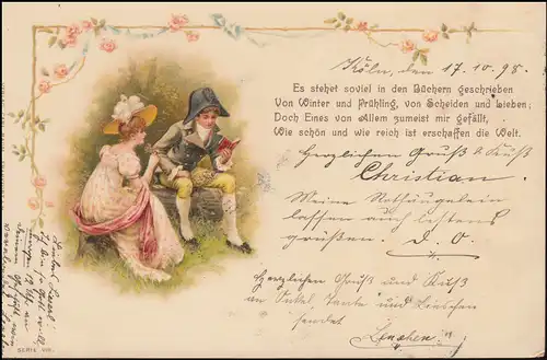 AK Verliebtes Paar mit Gedicht - Bücher ... erschaffen die Welt, CÖLN 18.10.1898