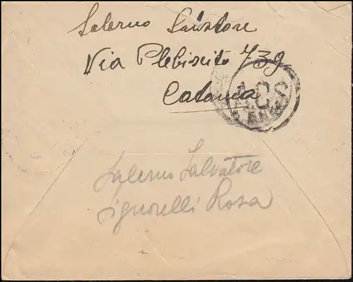 A 4 Alliierte Militär-Regierung Italien EF auf Brief CATANIA FERRUVIA 11.3.1944