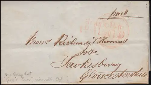Großbritannien Paid-Brief One Penny Post Gray's Inn nach TEWKESBURY im Juli 1849