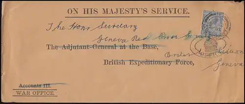 1. Weltkrieg WAR OFFICE - ON HIS MAJESTY'S SERVICE Brief London nach Genf