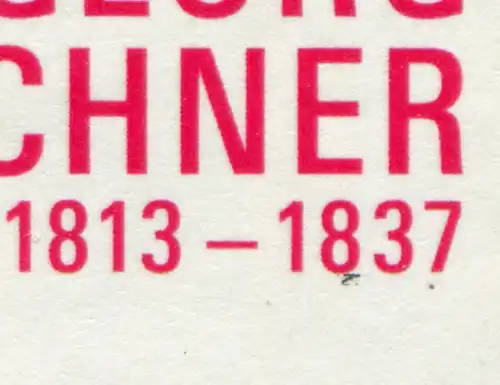 3031I Georg Büchner: schwarzer Strich und schwarzer Punkt unter 1837, Feld 5, **