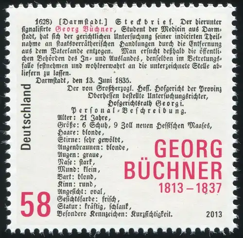 3031I Georg Buchner: ligne noire et point noir en dessous de 1837, case 5, **