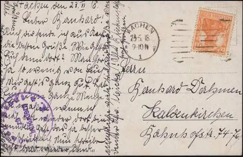 Zensur AK Gemälde Mönch am Fenster - Ein Sonnenstrahl, AACHEN 23.5.1918