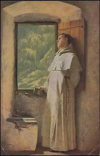 Censure AK Peinture moine à la fenêtre - Un rayon de soleil, ACHEN 23.5.1918