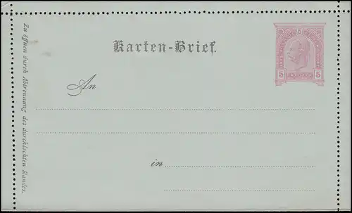Österreich Kartenbrief K 22 Franz Joseph 5 Kreuzer deutscher Text, ungebraucht