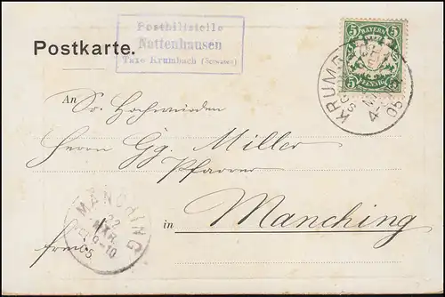 Bayern Posthelpstelle Nattenhausen par l'intermédiaire de la taxe KRUMBACH 21.3.05 n. MANCHING 22.3.