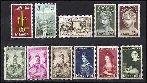 368-378 Saarland - Jahrgang 1956 (11 Marken) komplett postfrisch **
