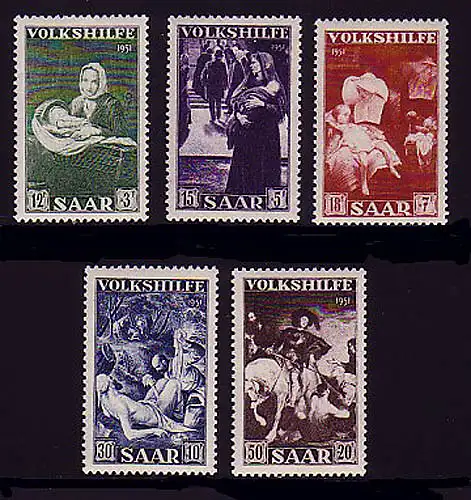 309-313 Aide populaire 1951, 5 valeurs, ensemble frais **