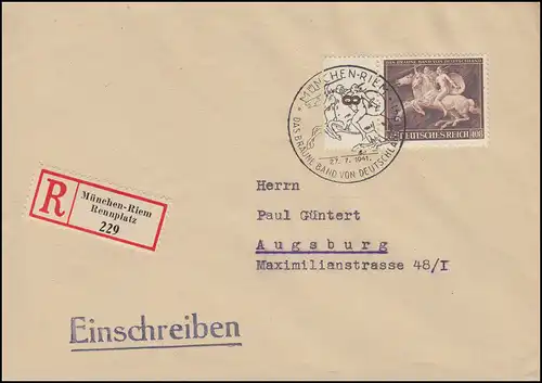 780 Galopprennen Das Braune Band auf R-Brief passender SST MÜNCHEN 27.7.41