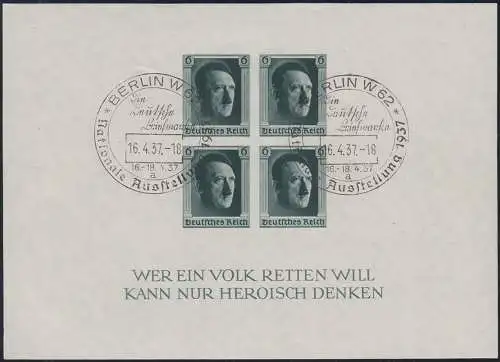 Bloc 8 Hitler, UNGEHENT, Tampon d'exposition spécial ESTE Berlin 16.4.1937