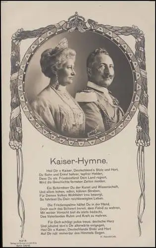 Ansichtskarte Kaiser-Paar mit Kaiser-Hymne von H. Hunold-Liek, ungebraucht