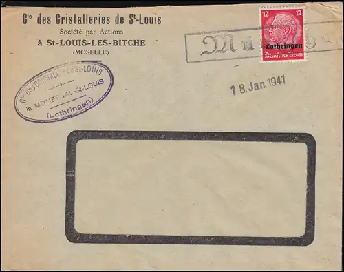 Landpost-Stempel Münzthal auf Brief Hindenburg-Aufdruck EF Einzeiler 18.1.1941
