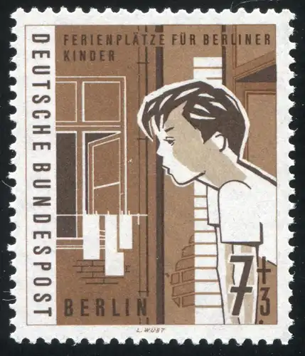 193 Kinder 7 Pf mit PLF brauner Fleck unter der 3, Feld 45 ** postfrisch