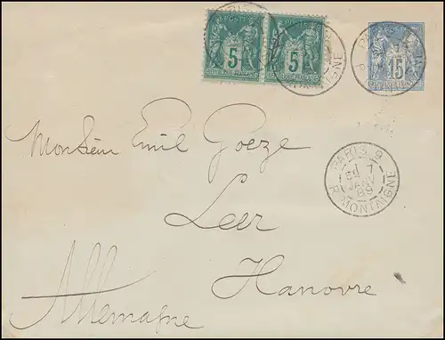 France couverture U 2 commerce et paix avec france supplémentaire PARIS 7.1.1889