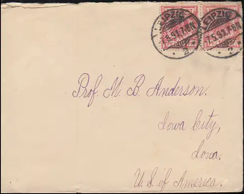 47 Adler 10 Pf. MeF sur lettre d'étranger des États-Unis LEIPZIG 7.5.91 vers IOWA CITY 18.5.91