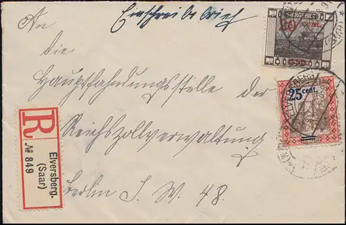 74A+75A Aufdruckmarken Landschaften MiF R-Brief ELVERSBERG 14.7.1922 nach BERLIN