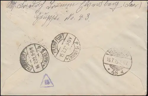 74A+75A Marques d'impression Paysages MiF R-Lettre ELVERSBERG 14.7.1922 dès BERLIN