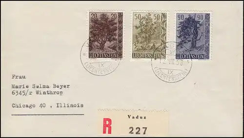 Liechtenstein 371-373 arbres et arbustes 1958 comme phrase sur R-FDC VADUZ 12.8.58