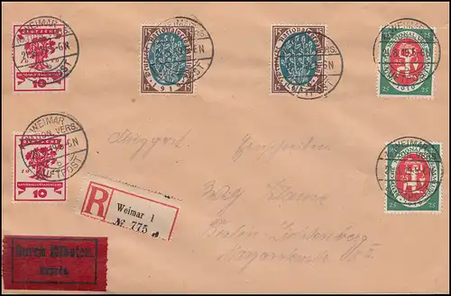 107+108+109 Nationalversammlung auf Eil-R-Lp.-Brief SSt. WEIMAR LUFTPOST 21.8.19