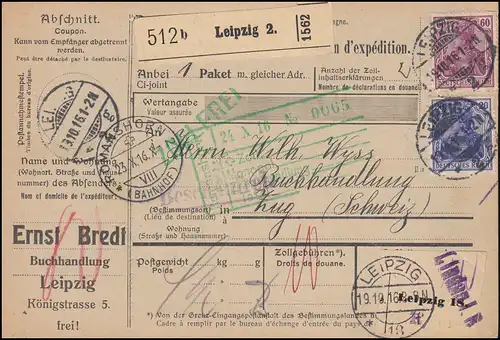 87IIa, 92IIb Germania sur carte de paquet LEIPZIG 2 - 19.10.16, vérifié JÄSCHKE