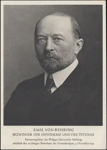 760 Emil de Behring 1940 EF sur carte de visualisation ehring, SSt LEVERKUSEN 6.12.40