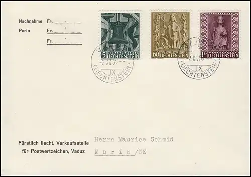 Liechtenstein 386-388 Weihnachen 1959 - Satz auf FDC VADUZ 2.12.59