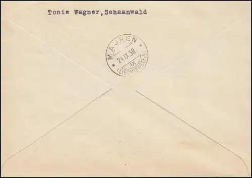 Sonderflug Aarau-Bellinzona Briefmarkenausstellung Aarau R-Brief MAUREN 12.9.38 