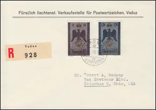 Liechtenstein 346-347 Souverain Principauté sur R-FDC point de vente VADUZ 1956