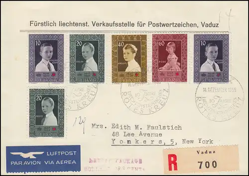 Liechtenstein 338-341 Croix-Rouge sur le point de vente R-Lp.-FDC ESSt VADUZ 1955