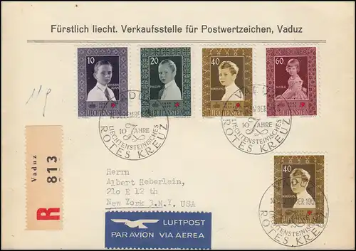 Liechtenstein 338-341 Rotes Kreuz 1955 auf R-Lp-FDC Verkaufsstelle ESSt VADUZ