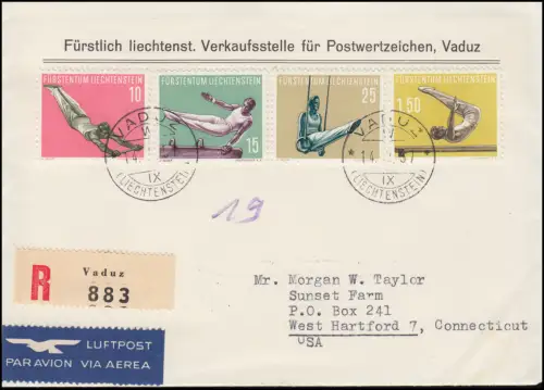 Liechtenstein 353-356 Sport Gymnasium -Titre de R-Lp-FDC Ventes Vaduz 14.5.57
