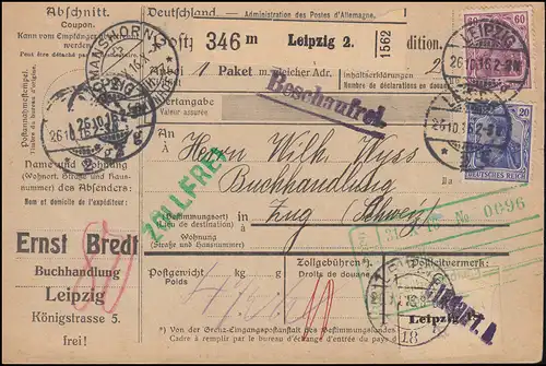 87IIa + 92IIb Germania auf Paketkarte LEIPZIG 2 - 26.10.1916, geprüft JÄSCHKE