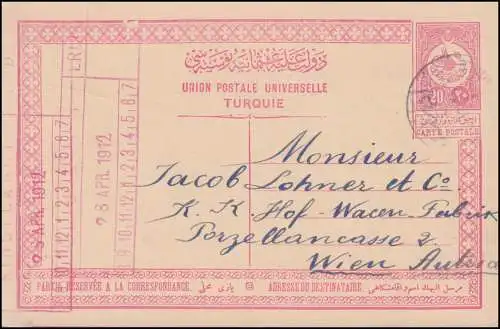 Türkei Postkarte P 37 Tughra-Zeichnung ANDRINOPLE 25.4.1912 nach Wien 26.4.12