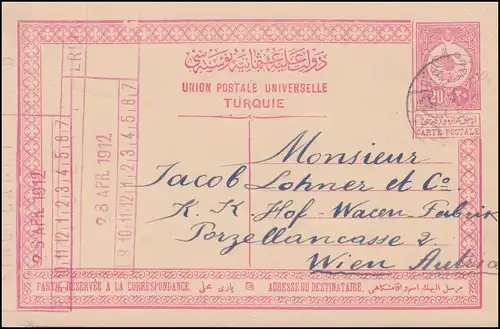 Türkei Postkarte P 37 Tughra-Zeichnung ANDRINOPLE 25.4.1912 nach Wien 26.4.12