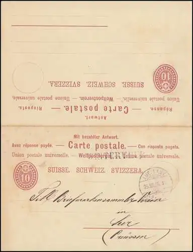 Schweiz P 15 Doppelkarte AMBULANT 33 - 26.8.86 Einzeiler WINTERTHUR nach Leer