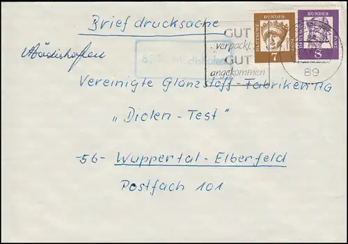 Temple de Landpost 8901 Médideshofen sur lettre AUGBURG 29.4.63 à Wuppertal