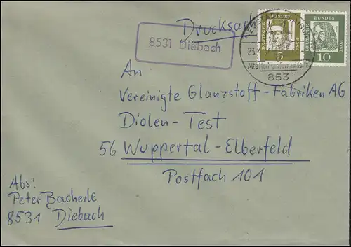 Landpost-Stempel 8531 Diebach auf Brief SSt NEUSTADT AN DER AISCH 