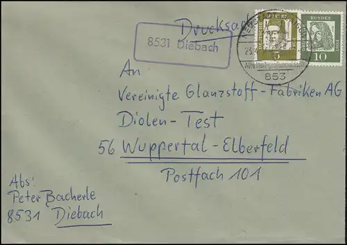 Temple de Landpost 8531 Diebach sur lettre SSt NOUVEAUTÉ DE L'AISCH