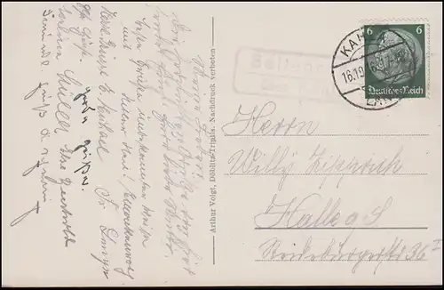 Temple de Landpost Spielroda sur KAHLA LAND 16.10.36 sur AK Lumenburg / Kahla