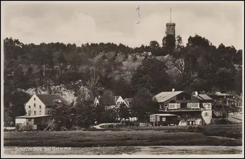 Landpost-Stempel Kaditzsch über GRIMMA 2.7.36 auf AK Schiffmühle bei Grimma