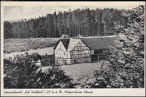 Landpost-Stempel Laibach über BERLEBURG 8.9.52 AK Hof Strutbach Wittgen. Schweiz
