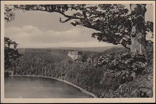 Landpost-Stempel Burgk über Schleiz 1953 auf AK Schloß Burgk/Saale Heimatmuseum