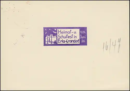 Le temple de Landpost Erla sur SCHWARZENBERG (Z) 30.4.36 sur carte postale