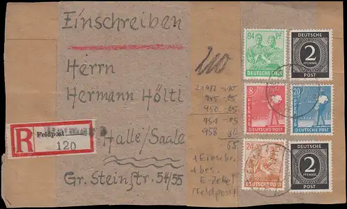 Gemeinschaft-Ausgabe MiF Briefausschnitt - Not-R-Zettel Feldpost WEIMAR 17.4.47