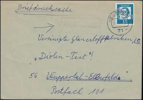 Temple de la poste de campagne 7101 salles de sécheresse sur lettre HEILBRONN 19.4.63 à Wuppertal