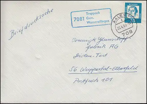 Temple de la poste de campagne 7081 Escaliers Gem. Eaulfingen Cadeaux à lettres AALEN 23.4.63
