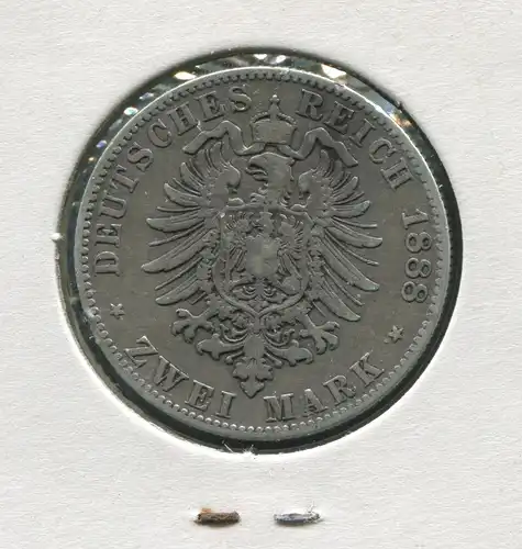 Sachsen König Albert - Reichsadler klein, 2 Mark von 1888, Silber 900, s